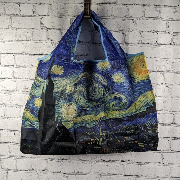 Van Gogh Starry Night print reusable shopping tote bag, packable - Picture 1 of 5